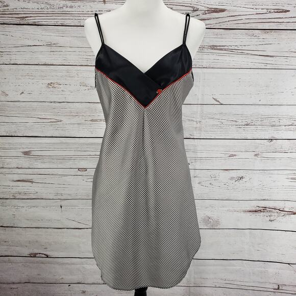 Lily Of France Vintage Satin Hounds Tooth V-Neck Slip Night Gown Size Medium - Picture 1 of 12